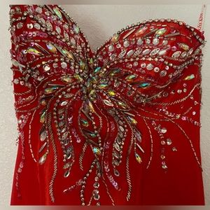 Prom Dress Red Strapless Mermaid Corset Jewels